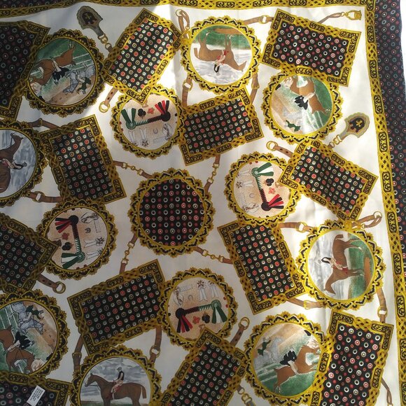 JG Hook Equestrian Print Scarf Horse Shows Jockeys 1990s ITALY - Picture 4 of 7